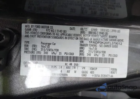 2015 Ford Focus Se из США, поврежденный, VIN 1FADP3K20FL379012